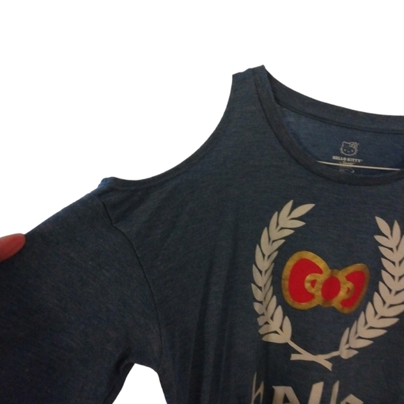 Sanrio Hello Kitty exclusive by Doe Open Shoulder Blue Soft Long Sleeve Tee M - Picture 4 of 6